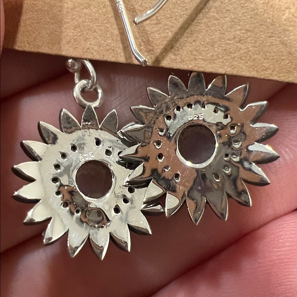 Sterling Silver Moonstone Flower Dangle Earrings - image 2